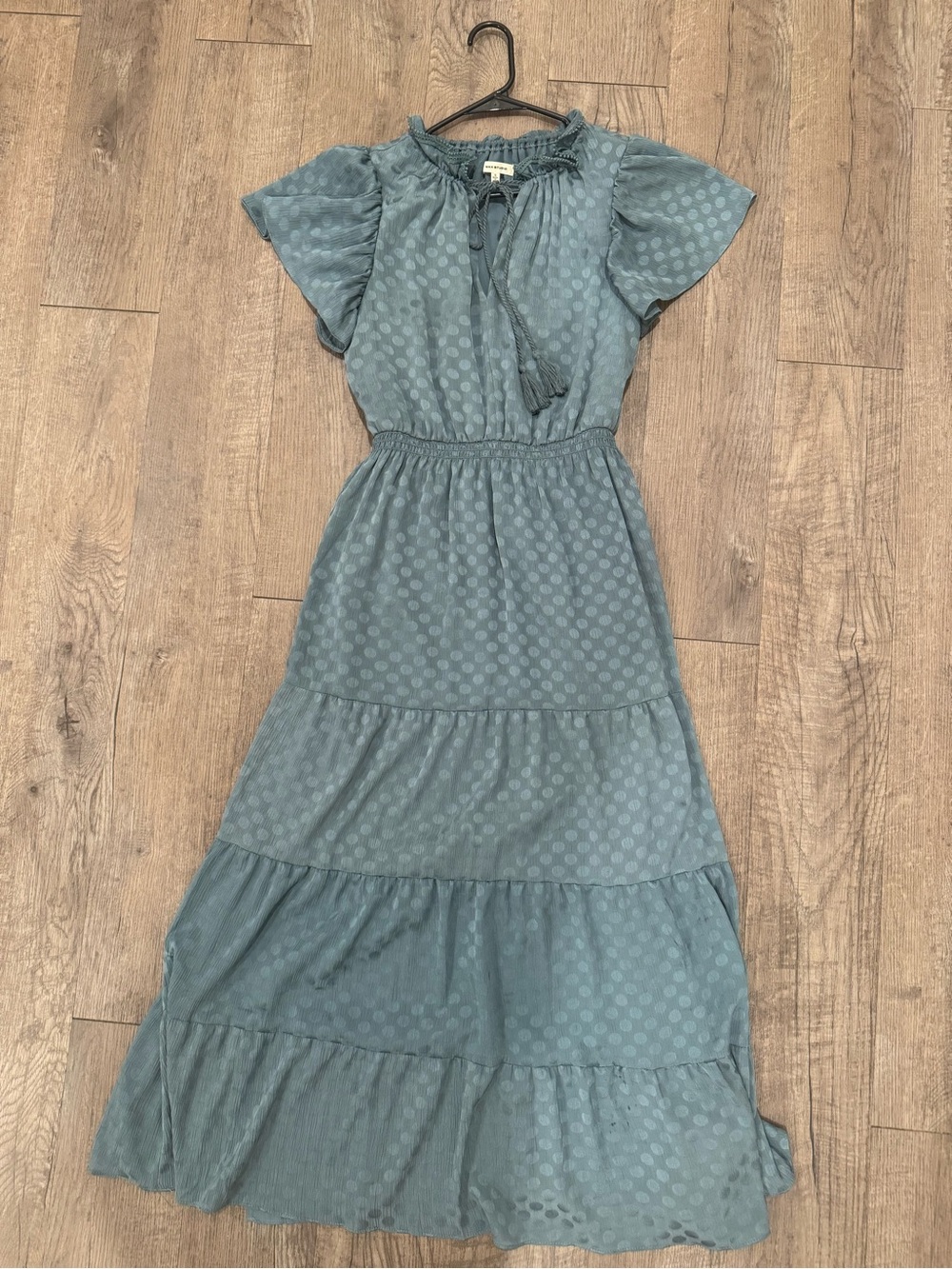 Max Studio Teal Polka Dot Tiered Maxi Dress